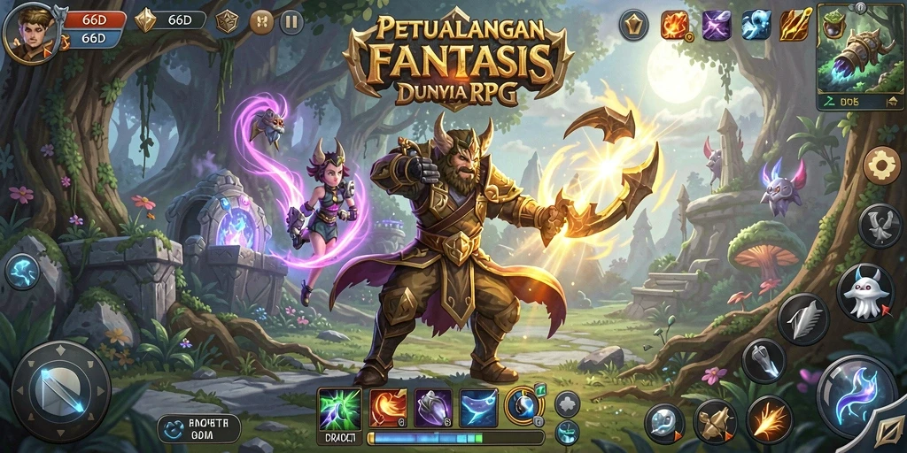 Tampilan gameplay RPG yang seru dan penuh aksi di 66D.