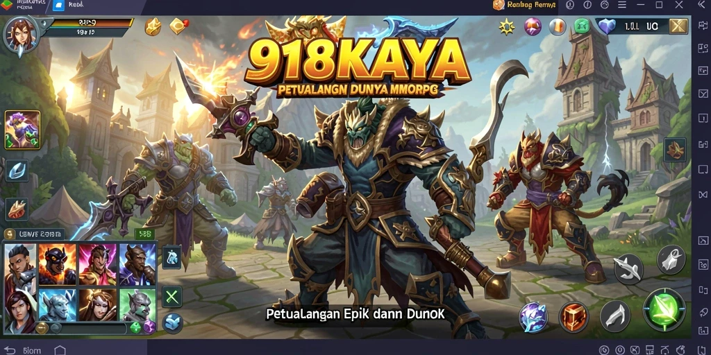 Screenshot gameplay 918KAYA menampilkan aksi pertarungan epik dalam dunia MMORPG.
