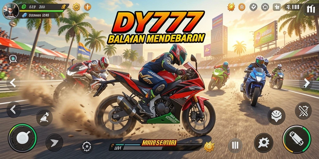 Tampilan gameplay seru dalam balapan motor di DY777.