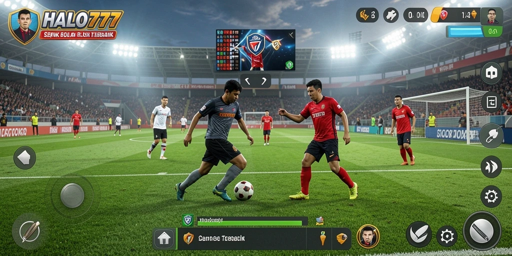 Tampilan gameplay HALO777 dengan aksi sepak bola yang mendebarkan.