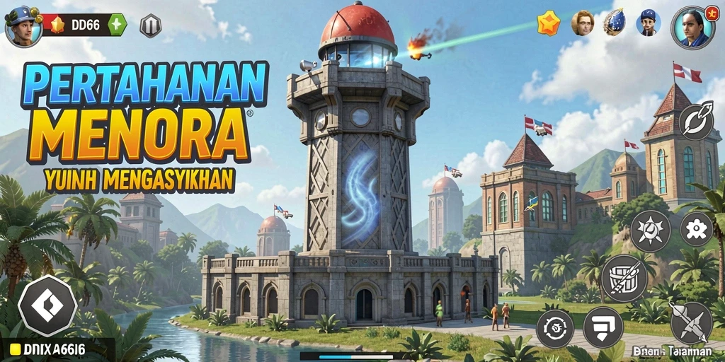 Tampilan antarmuka gameplay menara yang menarik dan strategis.