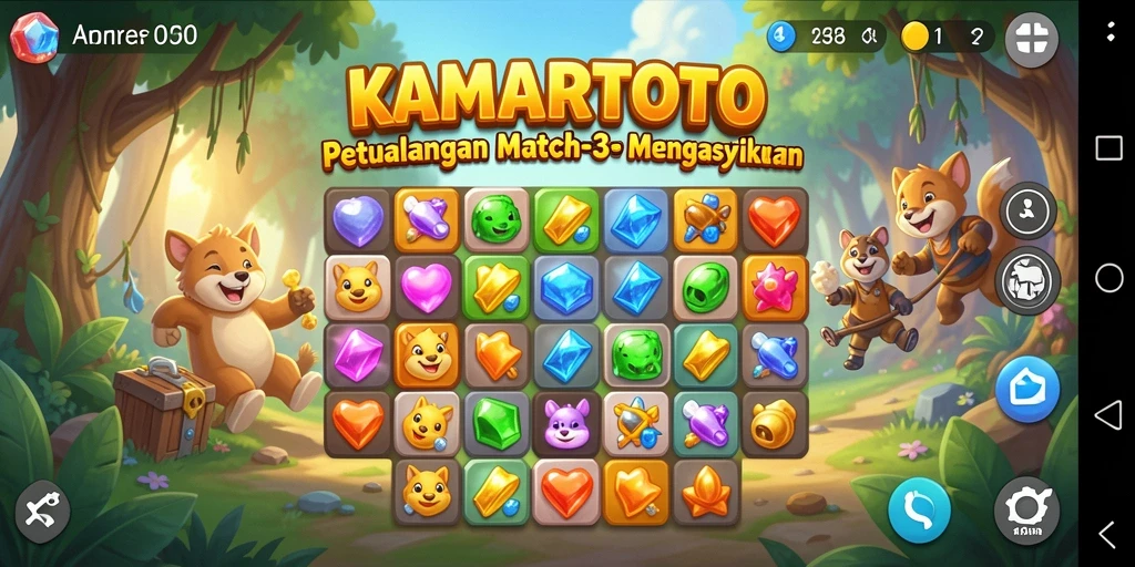 Tampilan menarik dari gameplay KAMARTOTO yang menampilkan keseruan Match-3.
