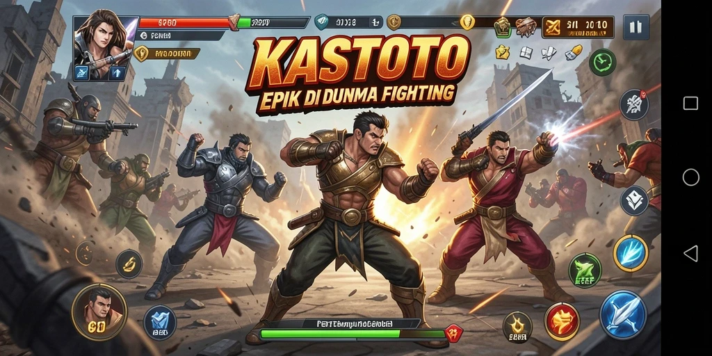 Screenshot gameplay KASTOTO menampilkan pertarungan seru antar karakter.