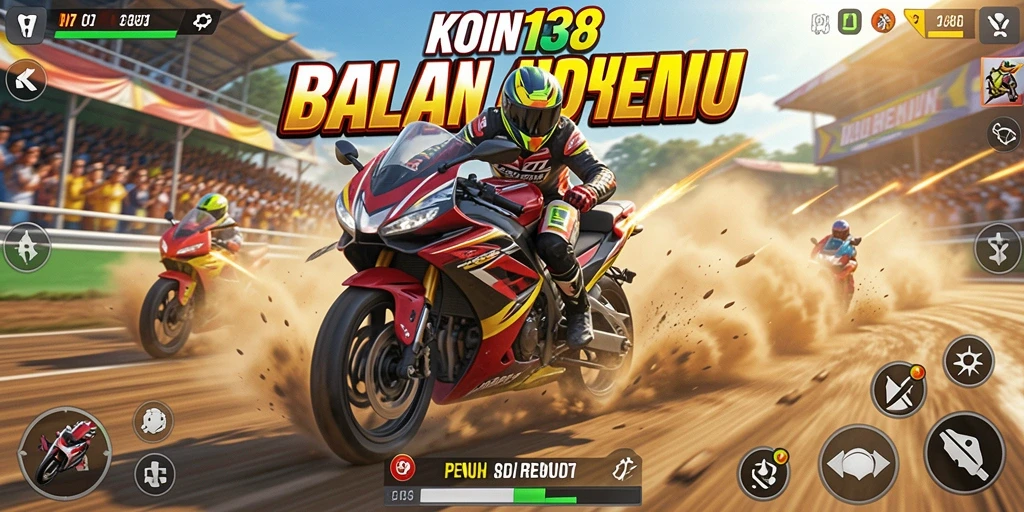 Gameplay seru KOIN138 dengan aksi balapan motor yang mendebarkan.