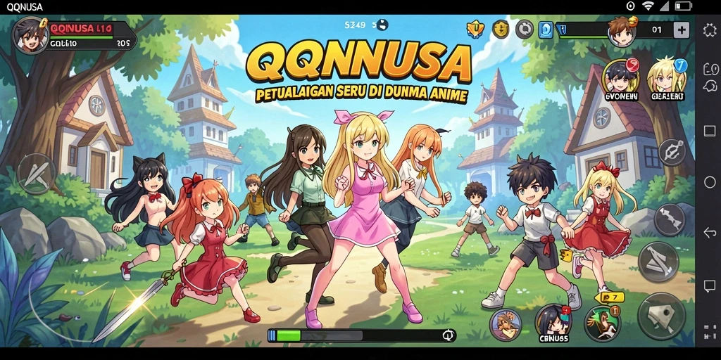 Screenshot QQNUSA menampilkan karakter Anime dan aksi seru dalam gameplay.