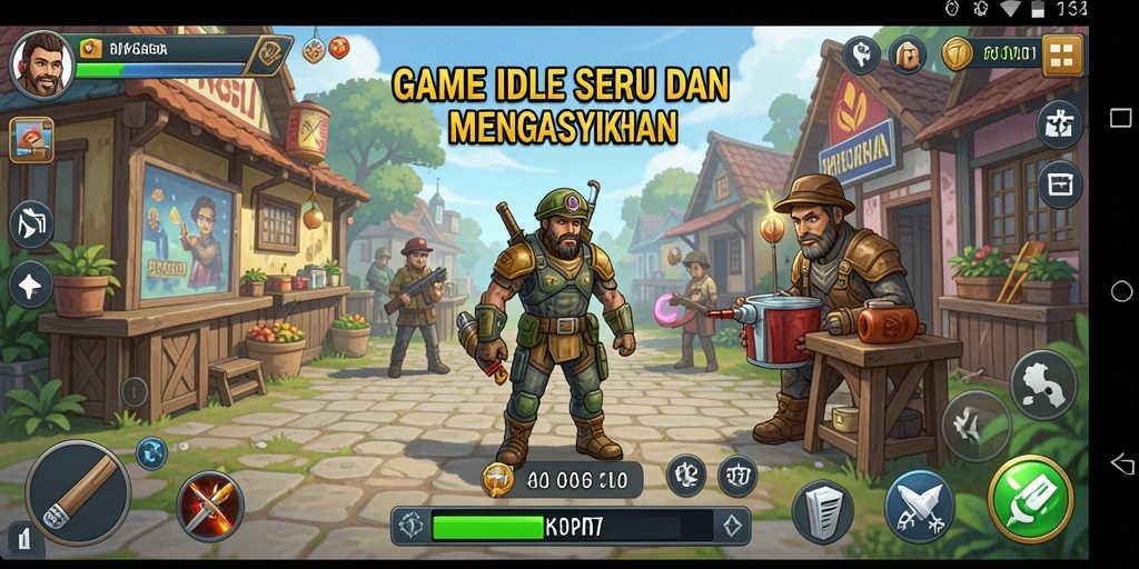 Tampilan gameplay RK55 dengan karakter yang beraksi dalam permainan Idle.