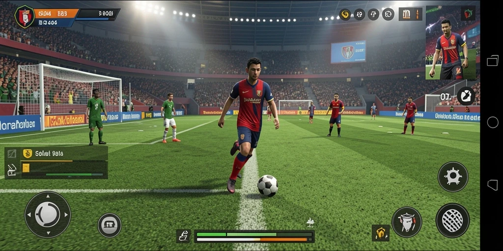 Tangkapan layar RR44 menunjukkan aksi pertandingan sepak bola yang intens.