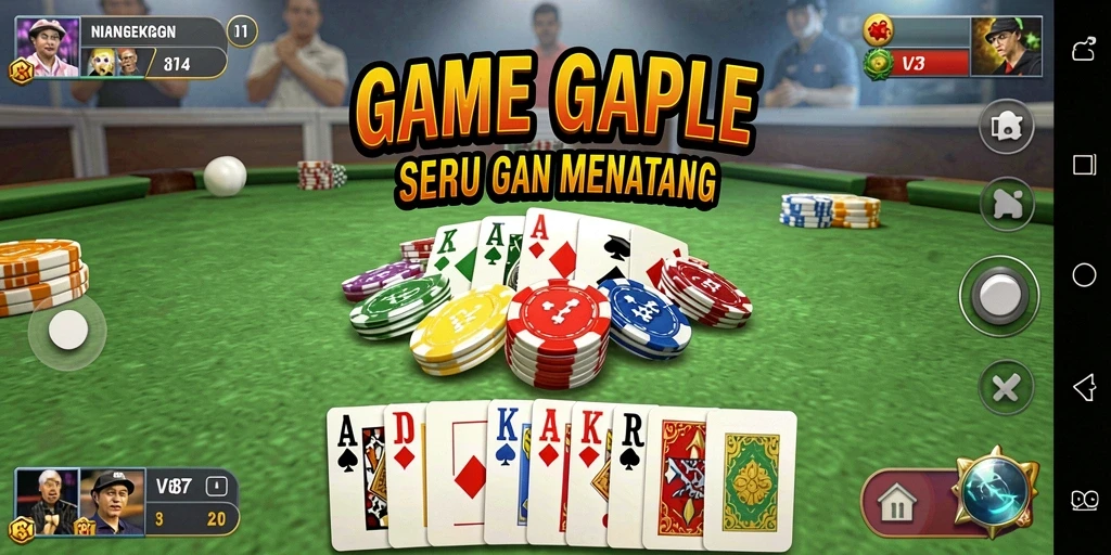 Tangkapan layar gameplay seru V87 yang menampilkan permainan Gaple.