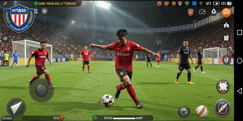 Screenshot gameplay VITA555 menampilkan pertandingan sepak bola yang seru dan menegangkan.